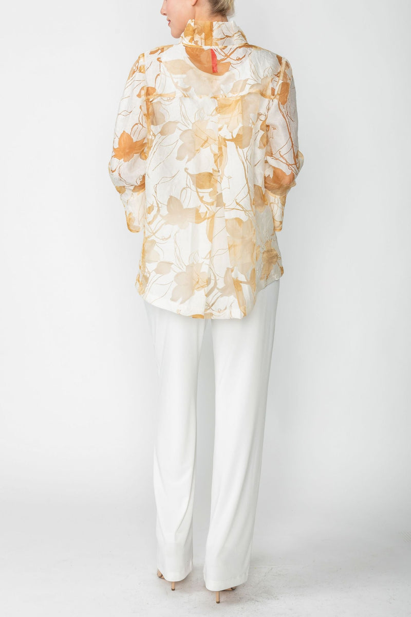 Sheer Floral High-Low Jacket in Beige - 6511J-BG