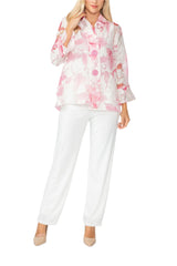 Sheer Floral High-Low Jacket in Pink - 6511J-PNK