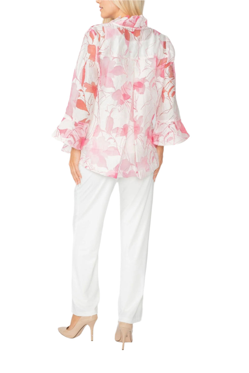 Sheer Floral High-Low Jacket in Pink - 6511J-PNK