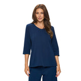 Soft Denim Knit V-Neck Top in Indigo - D158