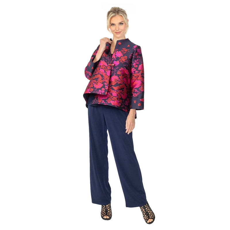 IC Collection Floral Jacquard Asymmetric Jacket in Fuchsia - 6644J-FS