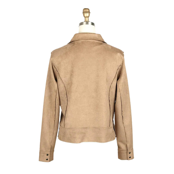 Damee Microsuede Moto Jacket in Tan - 4897-TAN