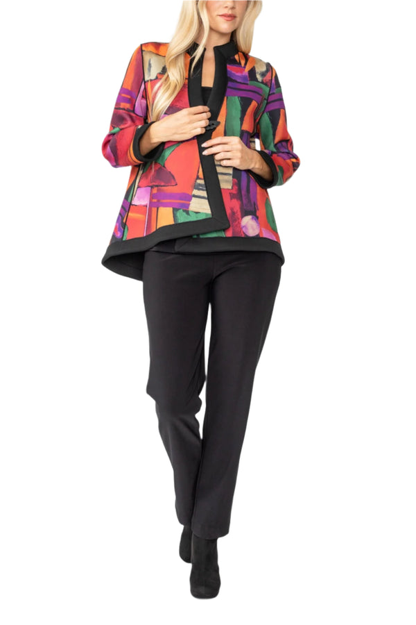Abstract-Print One-Button Jacket in Red Multi - 6696J- RD