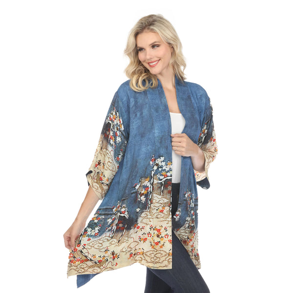 Citron Floral Art-Print Kimono in Indigo - 0917EAI