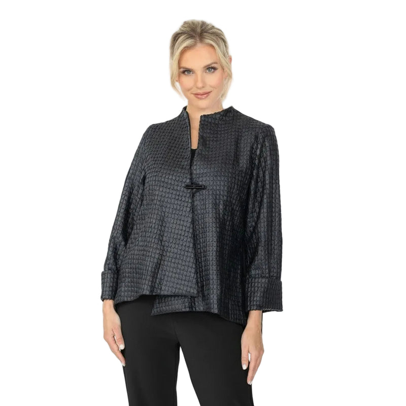 Textured Geo-Jacquard Asymmetric Jacket in Black - 6738J-BLK
