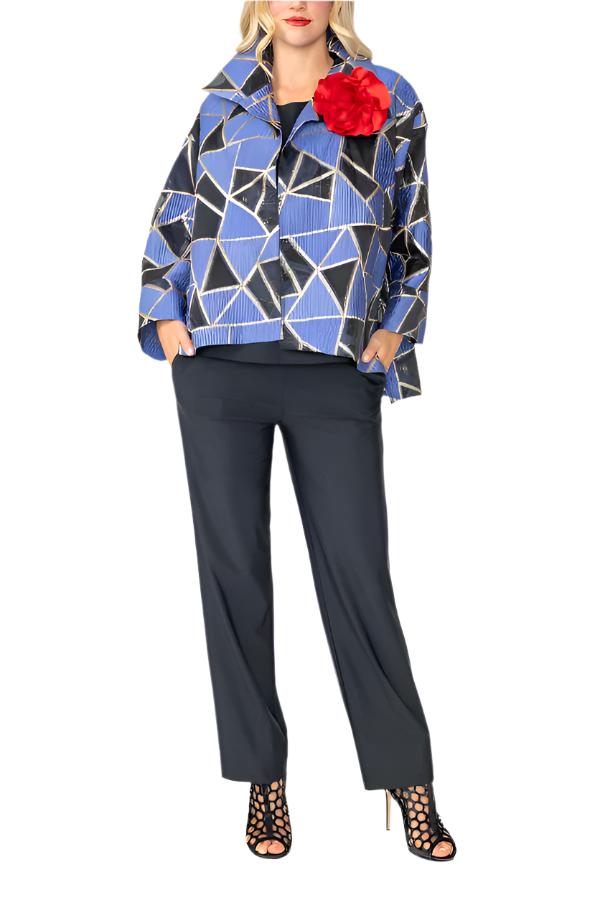 IC Collection Geometric Metallic Jacquard Jacket in Blue - 6755J-BLU