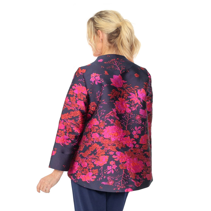 IC Collection Floral Jacquard Asymmetric Jacket in Fuchsia - 6644J-FS