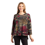 Floral Crew Neck Top in Cranberry - 36369-CNB - Size M Only!