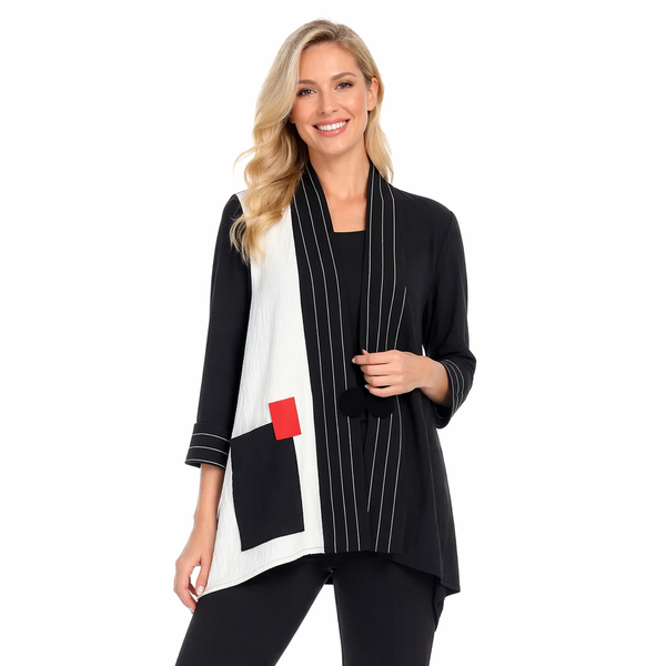 Textured Colorblock High-Low Jacket - 2894AB