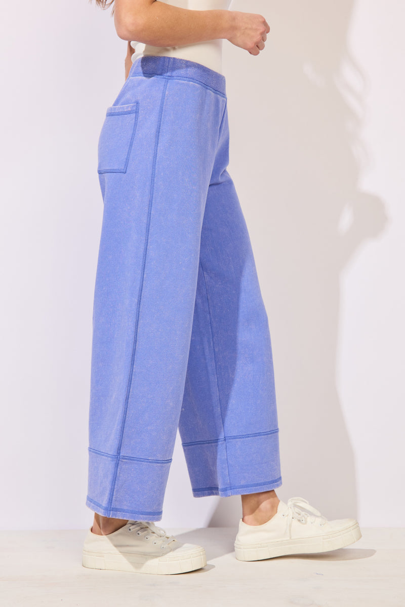 Color Washed Terry Cropped Wide Leg - 68097