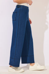 Color Washed Terry Cropped Wide Leg - 68097