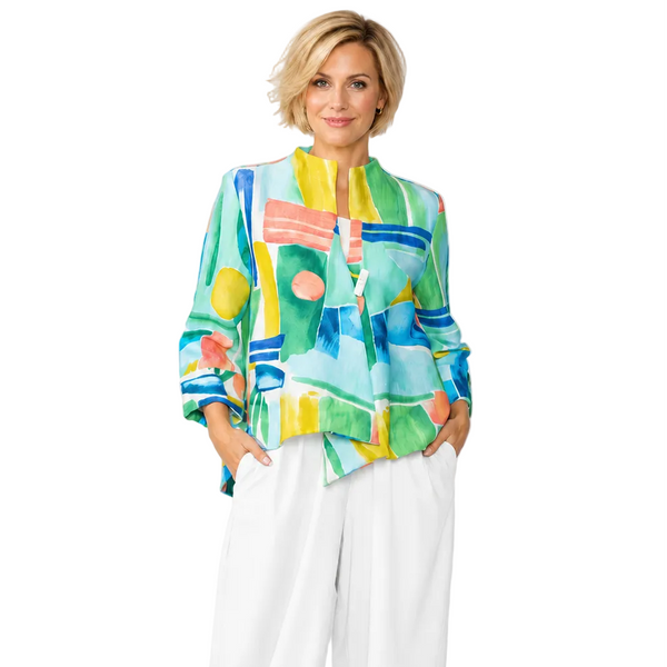 Abstract Watercolor Print Jacket in Blue/Multi - 6854J-BLU