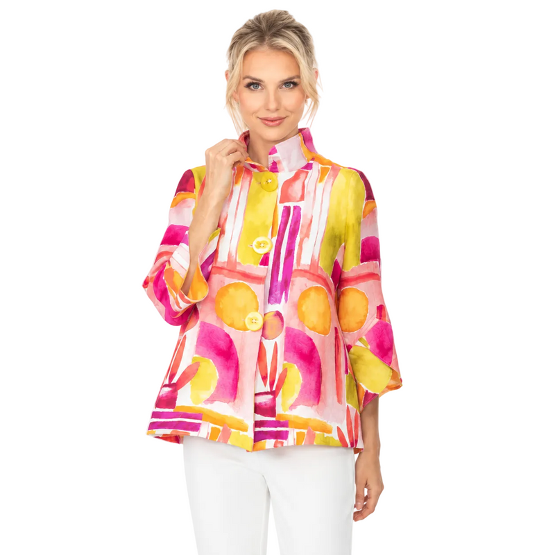 Abstract Watercolor Print Jacket in Pink/Multi - 6855J-PNK