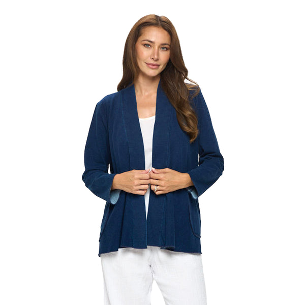Denim Knit Open Front Cardigan in Indigo - D202