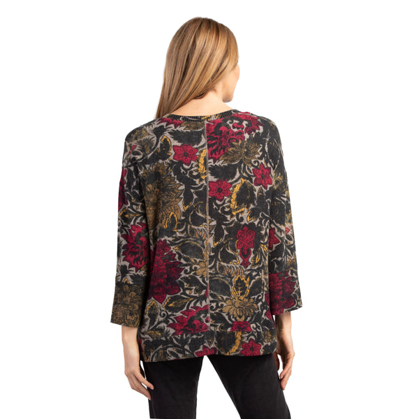 Habitat Eastern Floral Crew Neck Top in Cranberry - 36369-CNB