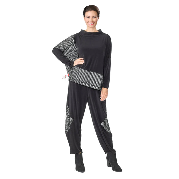 Stripe-Trim Pull-On Pant in Black - 6902P-BLK