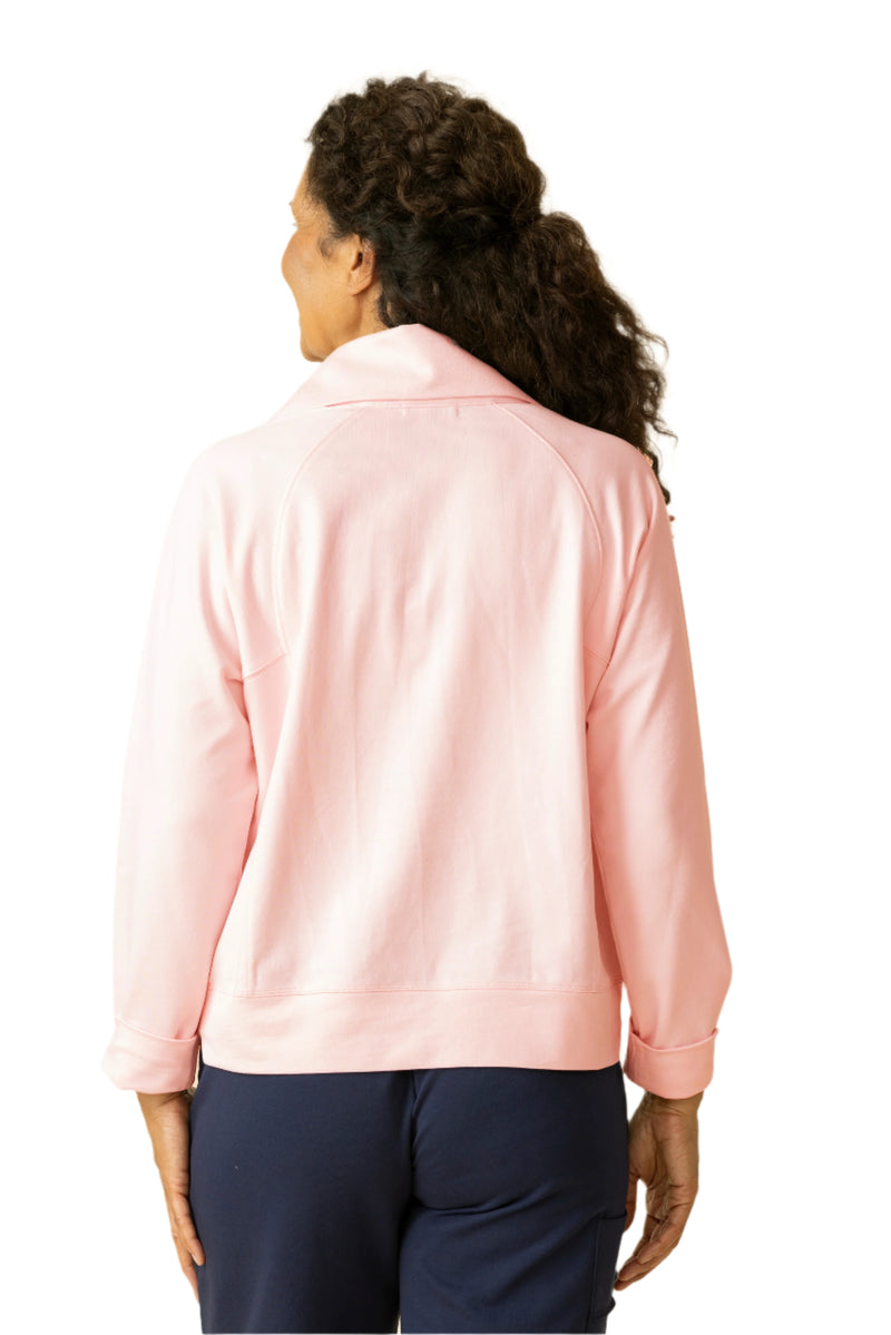 French Terry Quarter Zip Pullover in Carnation - 69334-PNK