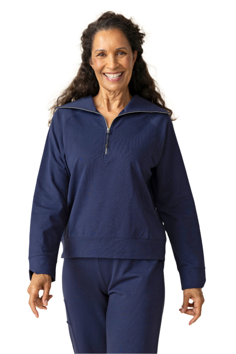 French Terry Quarter Zip Pullover in Navy - 69334-NVY