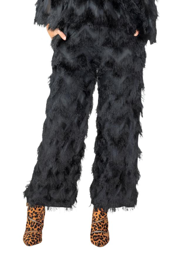 Fall'24! IC Collection Fringe Embellished Pant in Black - 6936P-BLK