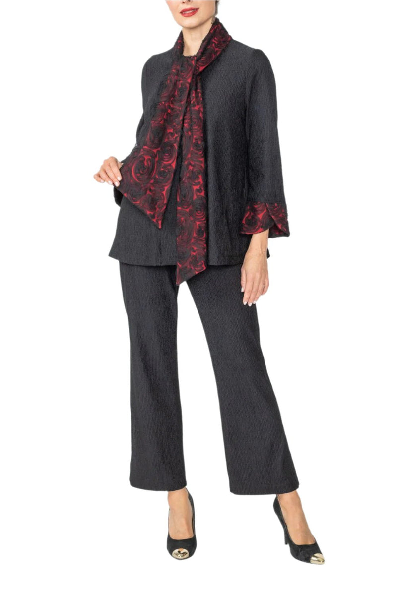 IC Collection Lace Trim Scarf Jacket in Red/Black - 6939J-RD