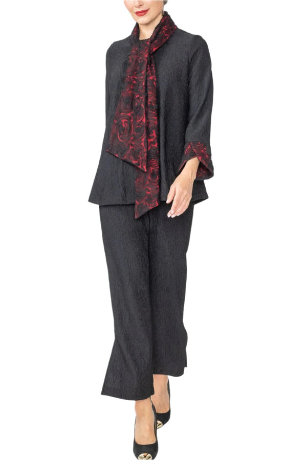 IC Collection Lace Trim Scarf Jacket in Red/Black - 6939J-RD