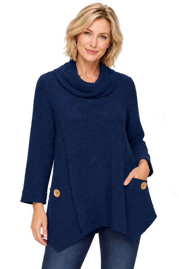 Waffle-Knit Cowl-Neck Tunic - FW153