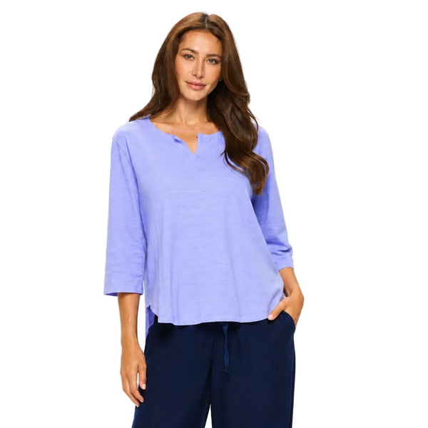 V-Neck Striped Jersey Short Top in Periwinkle - T402-PERI