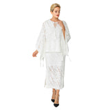 Laser Cut Poncho Top W/ Tassels in White - 4647T-WT