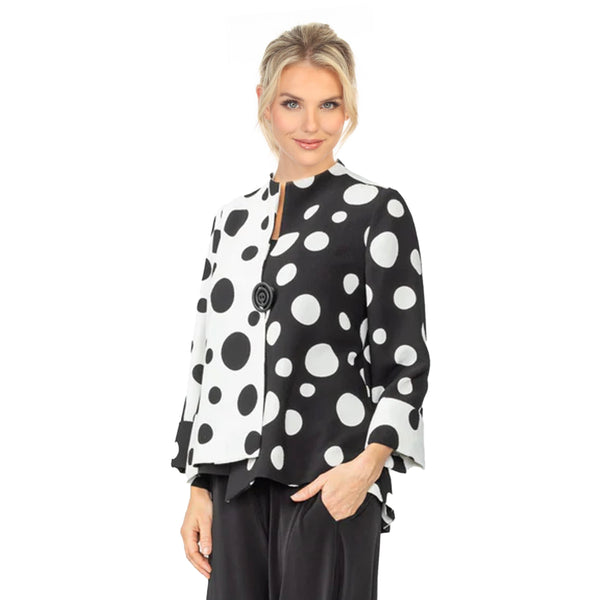 Just In! Polka-Dot Asymmetric Jacket in Black & White - 7093J