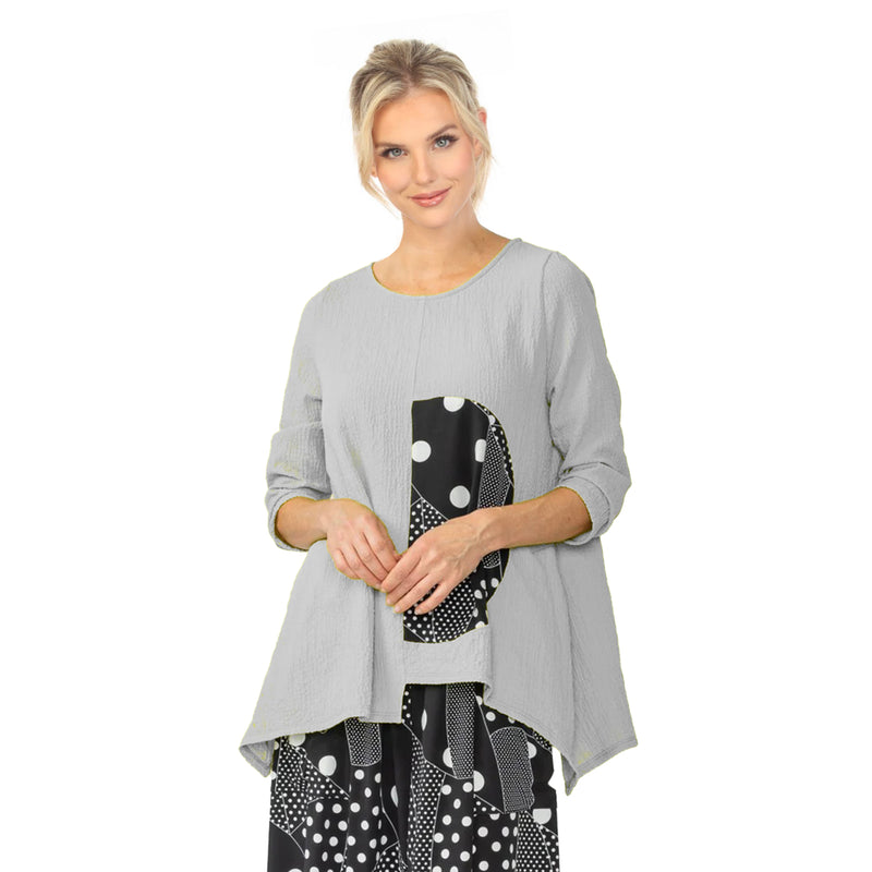 Just In! Polka-Dot Trim Asymmetric Tunic in Grey - 7068T-GRY