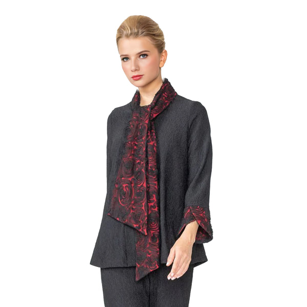 IC Collection Lace Trim Scarf Jacket in Red/Black - 6939J-RD