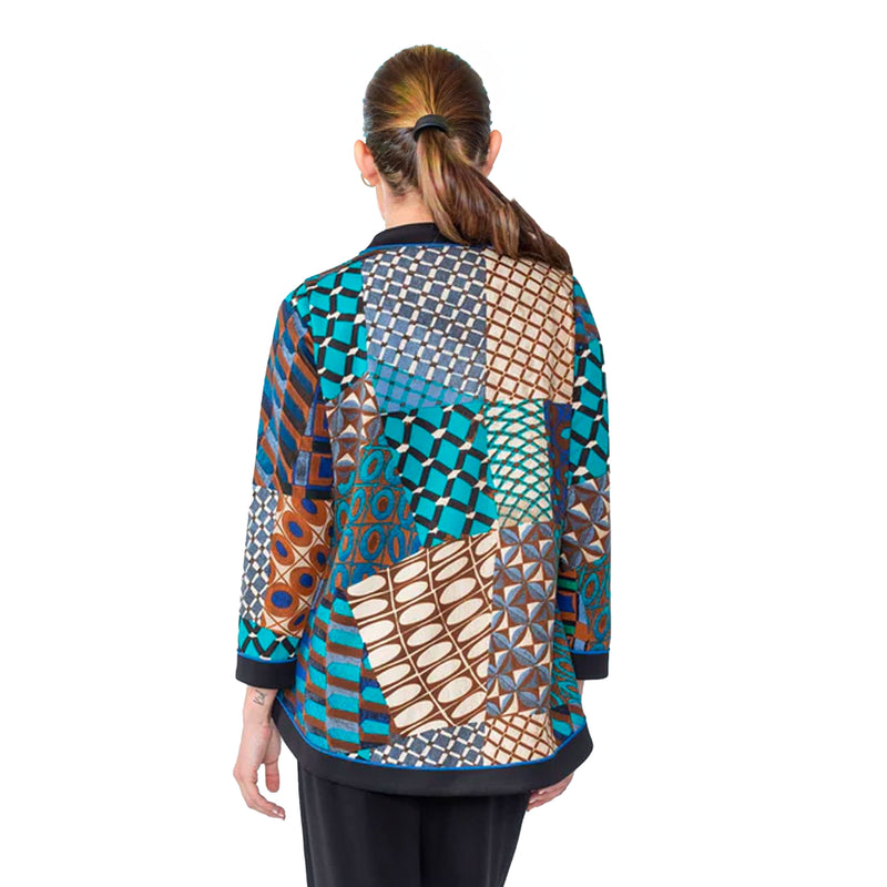 IC Collection Mixed-Print Asymmetric Jacket in Teal Multi - 5066J - Size M Only!