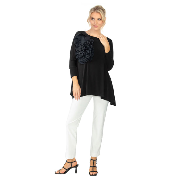 Solid Boat-Neck Tunic W/ Rosette in Black - 5871T-BLK