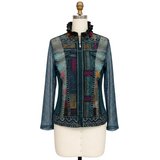 Just In! Geometric & Denim Print Mesh Jacket & Soft Knit Tank - 31456