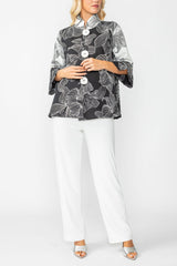 Two-Tone Black & White Floral Jacket - 7011J