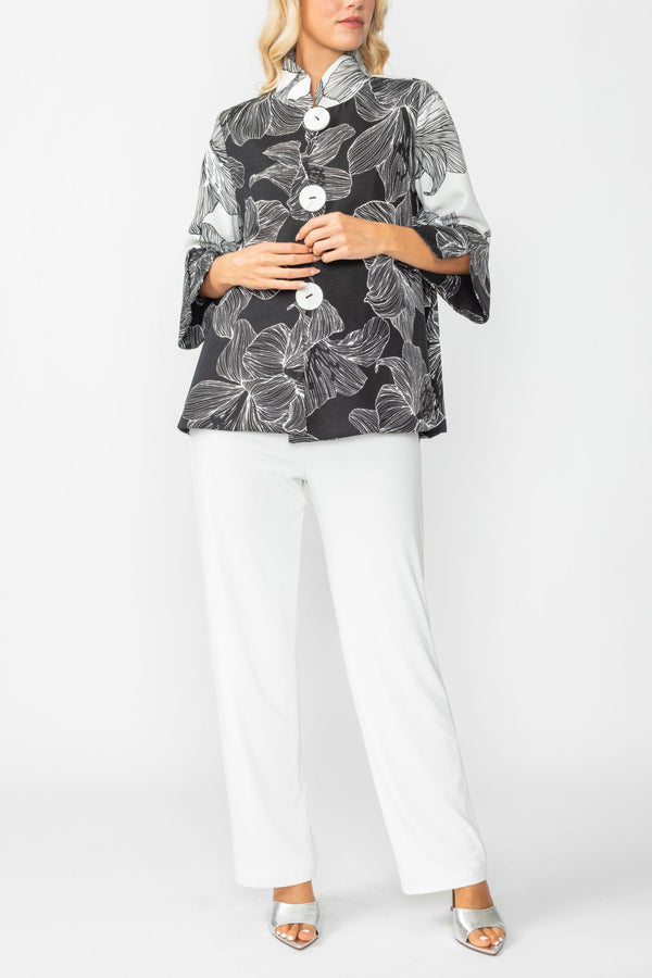 IC Collection Two-Tone Black & White Floral Jacket - 7011J