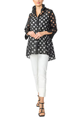 Polka-Dot Sheer High-Low Blouse in Black - 7032J-BLK