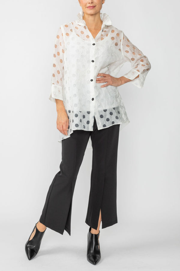 Just In! Polka-Dot Semi-Sheer Long Blouse in White - 7032J-WHT