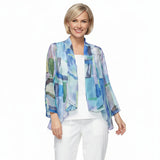Colorful Abstract Mesh Shawl Collar Jacket  - 7036J