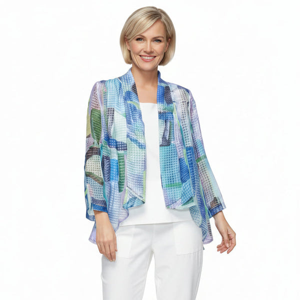 Colorful Abstract Mesh Shawl Collar Jacket  - 7036J