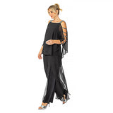 Elegant Rhinestone Trim Chiffon Top in Black - 7050T