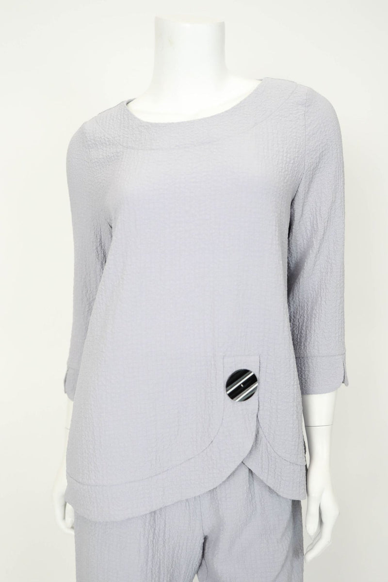 Textured One Button Top in Grey - 7067T-GRY