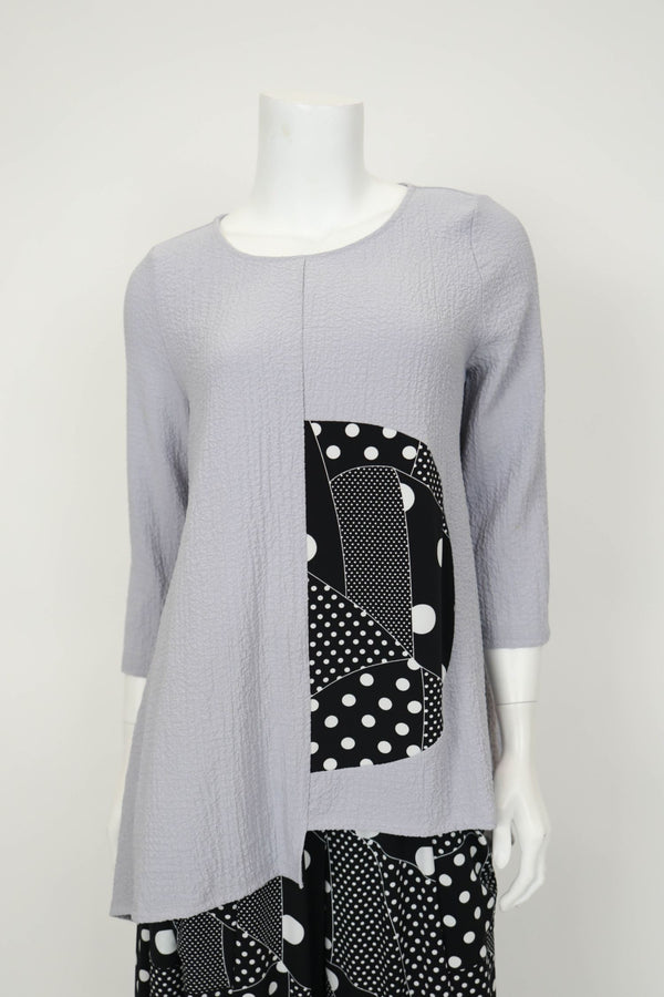 Just In! Polka-Dot Trim Asymmetric Tunic in Grey - 7068T-GRY