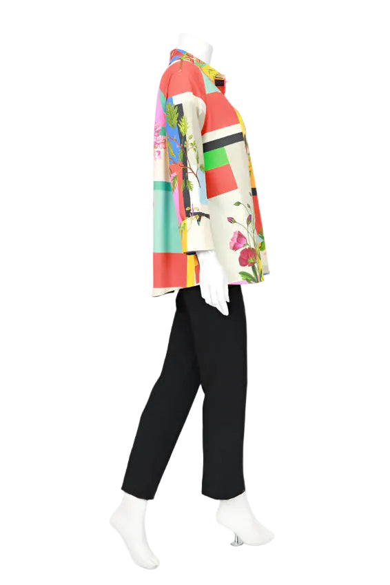 Colorblock Floral Hi-Low Shirt in Multi - 7095J