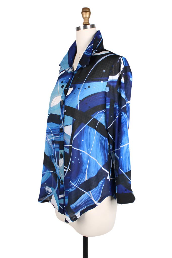 Abstract-Print Long Shirt in Blue/Multi - 7098-BLU - Size XS Only!