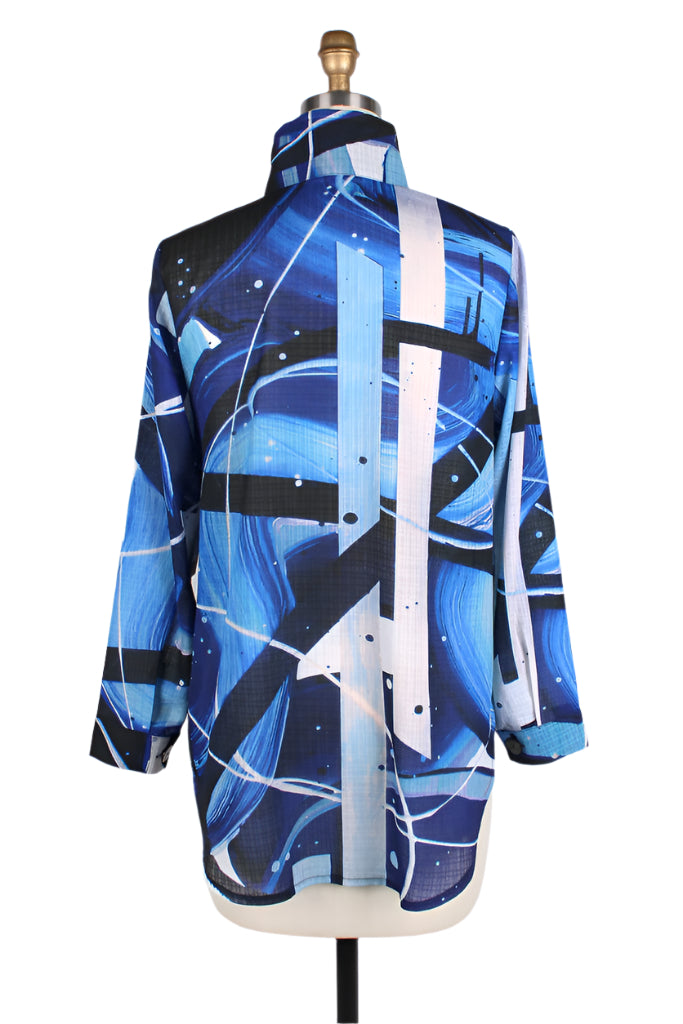 Abstract-Print Long Shirt in Blue/Multi - 7098-BLU - Size XS Only!