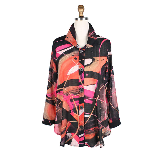 Damee "Orbits" Abstract Print Long Tunic Shirt in Pink/Multi - 7098-PNK