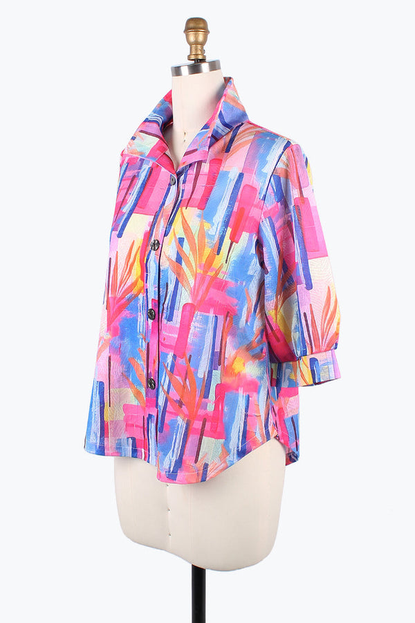 Damee Abstract Color Pop-Print Blouse in Pink/Multi - 7099-PNK