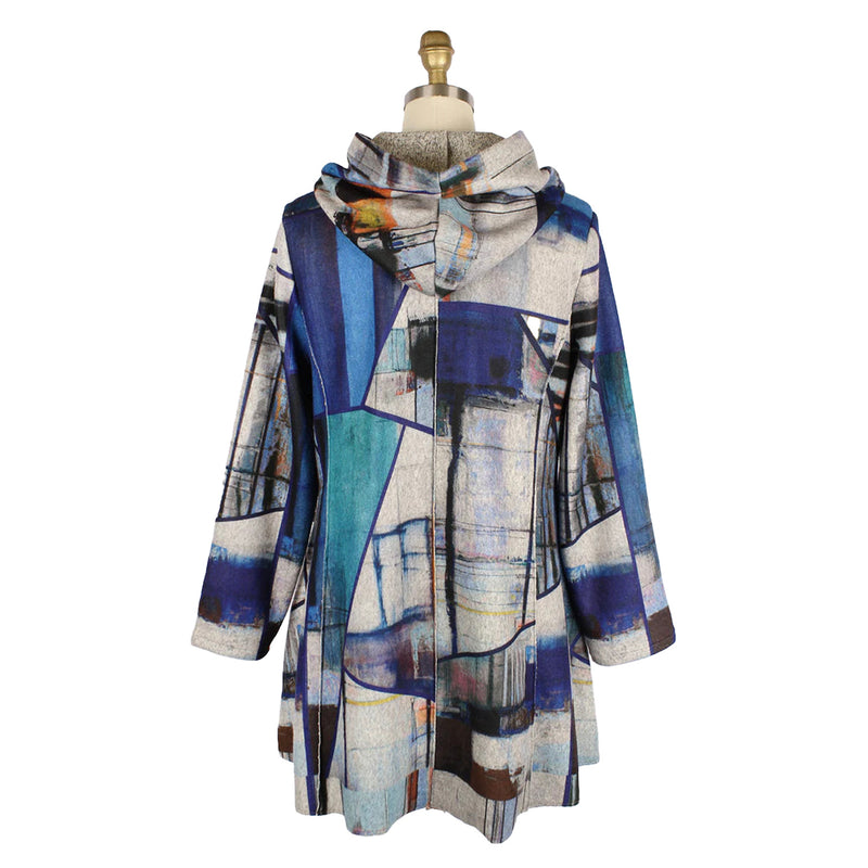 Damee Modern Art-Print Hooded Flannel Coat in Multi - 4905