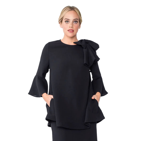 IC Collection Striking Tunic with Shoulder Bow Detail in Black - 4989T - Size XL Only!
